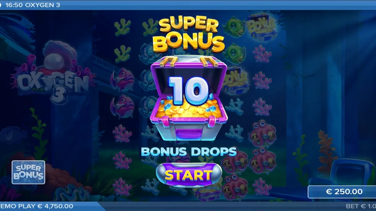 Tampilan visual slot Oxygen 3 dengan tema reruntuhan bawah air yang futuristik dan mencekam.